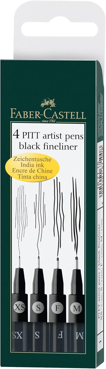 Faber-Castell Pitt Artist Pen Black Set of 4 XS/S/F/M
