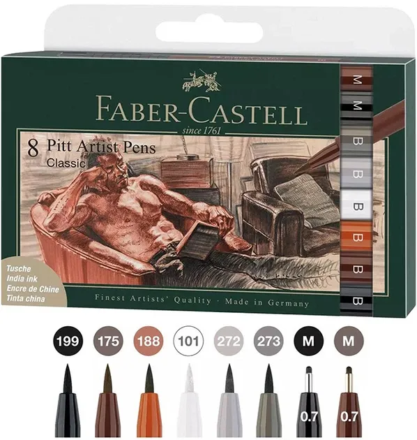 Faber-Castell Pitt Artist Pen Black Classic Set of 8