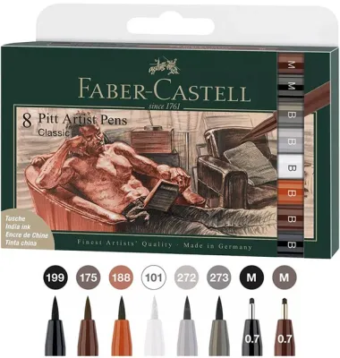 Faber-Castell Pitt Artist Pen Black Classic Set of 8