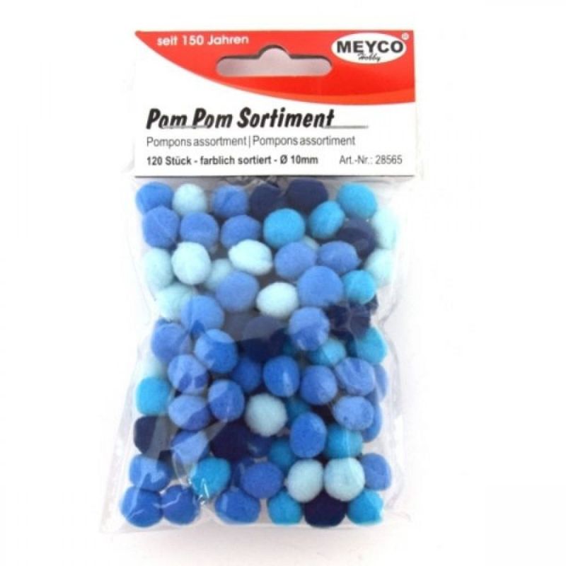 Meyco Blue &amp; Light Blue Pom Poms 10mm 120 Pieces