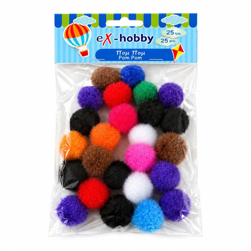 Ex-Hobby Colourful Pom Poms 25mm 25 Pieces
