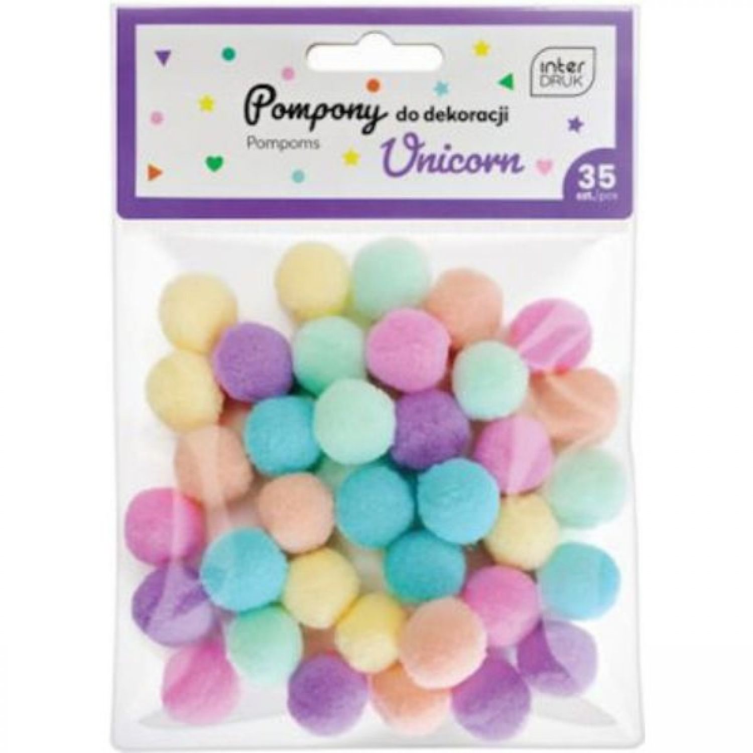 Interdruk Unicorn Pastel Pom Poms 20mm 35 Pieces