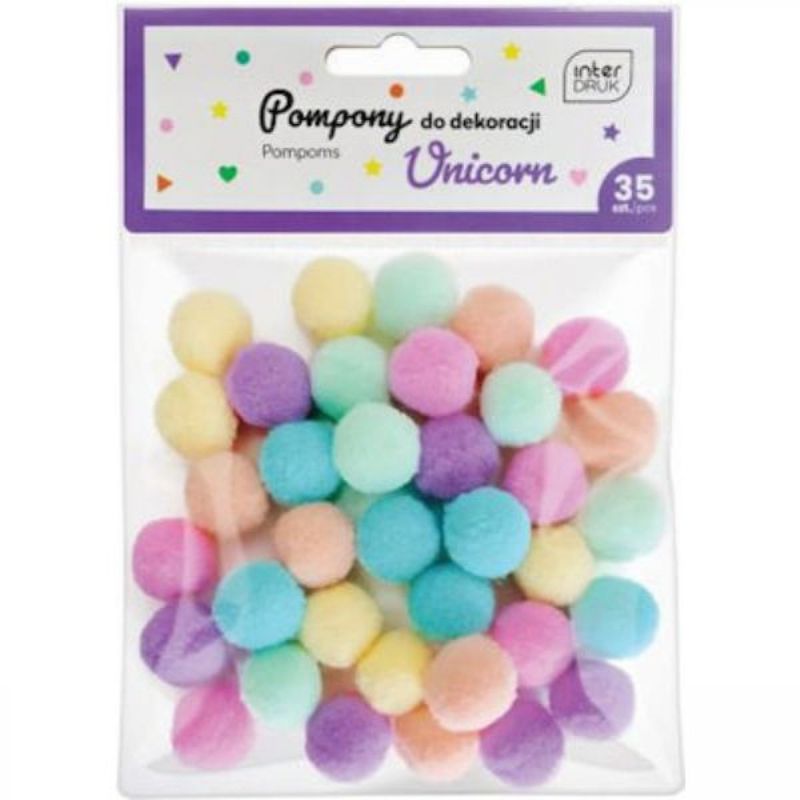 Interdruk Unicorn Pastel Pom Poms 20mm 35 Pieces