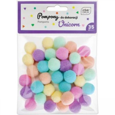 Interdruk Unicorn Pastel Pom Poms 20mm 35 Pieces