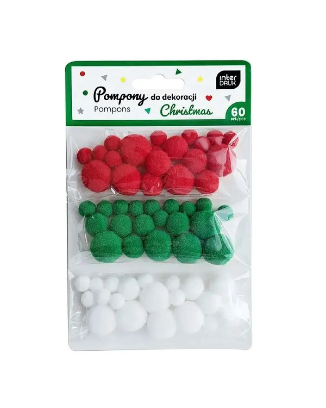 Christmas Mix Pom Poms 60 Pieces