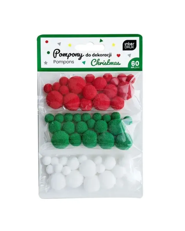 Christmas Mix Pom Poms 60 Pieces