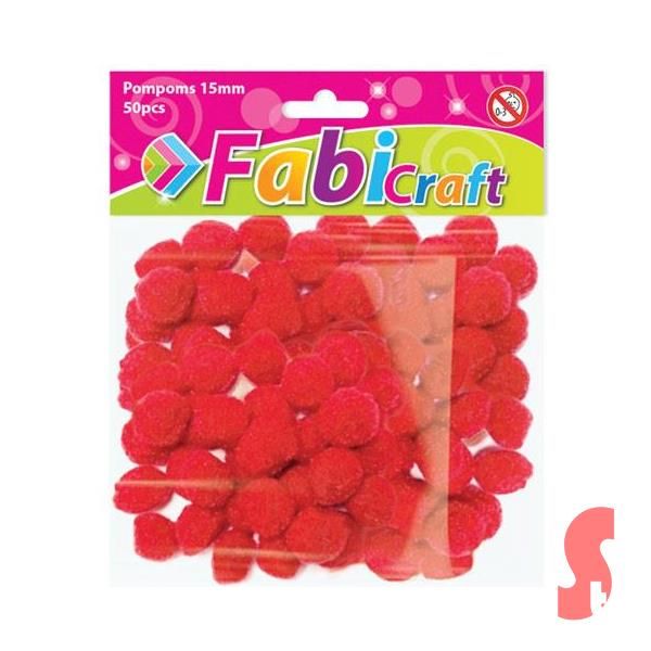 Fabi Red Pom Poms 15mm 50 Pieces