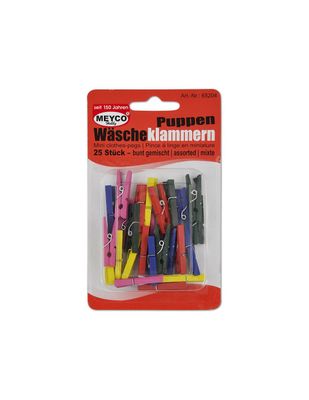 Meyco Assorted Mini Plastic Craft Pegs 3cm 25 pcs