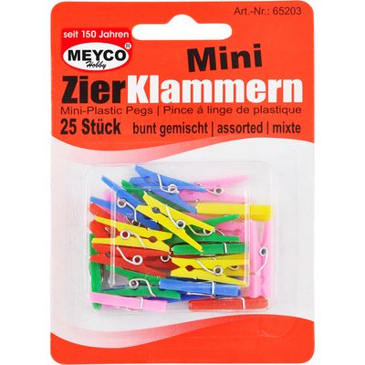 Meyco Assorted Mini Plastic Craft Pegs 25mm 25 pcs