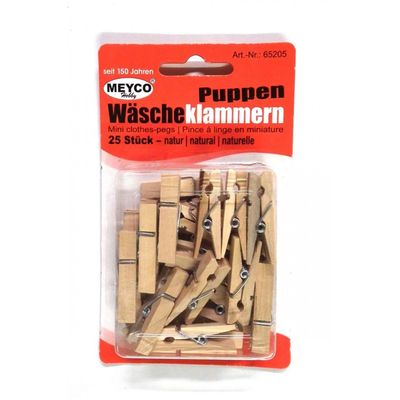 Meyco Natural Mini Wooden Pegs Pack of 25