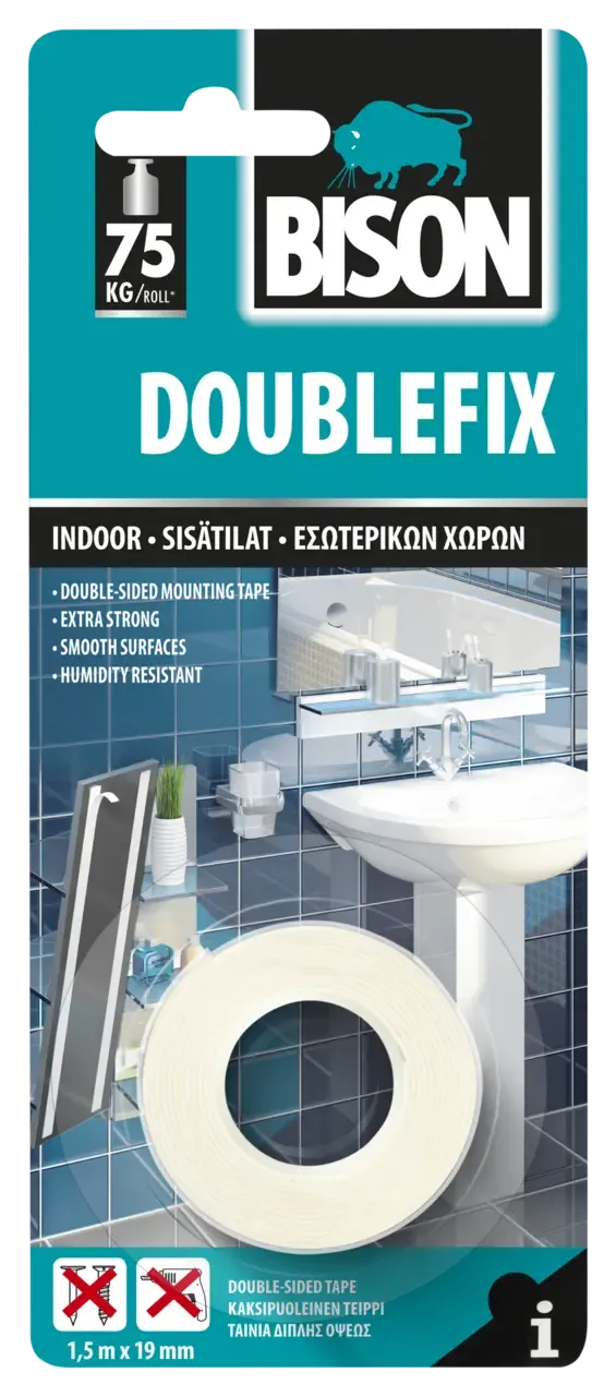 Bison DoubleFix Indoors Double-Sided Mounting Tape 19mm x 1.5m