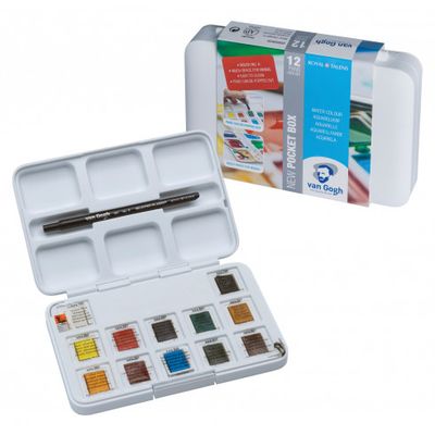 Talens Van Gogh Watercolour Pocket Box 12 Half Pans with Brush