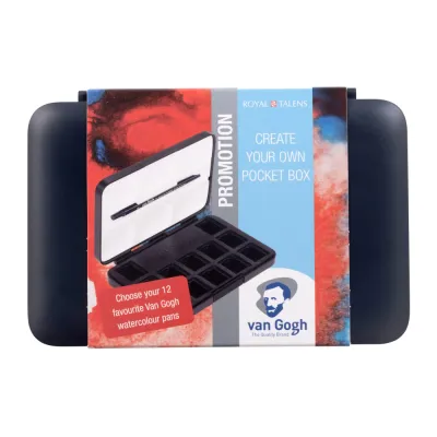 Talens Deep Blue Empty Watercolour Box for 12 Half Pans with Brush