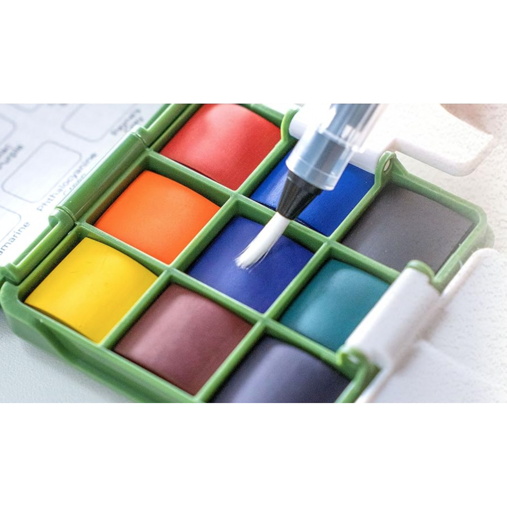 Portable Pocket Watercolor Set with 9 Colors &amp; Water Brush