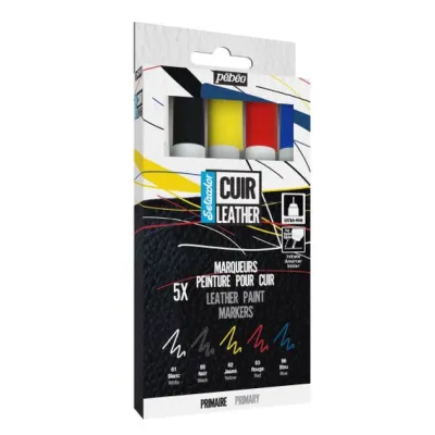 Pebeo Setacolor Leather Markers Set of 5 Essential Colours