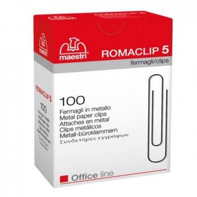 Maestri Romaclip No.5 Metal Paper Clips 50mm, Pack of 100
