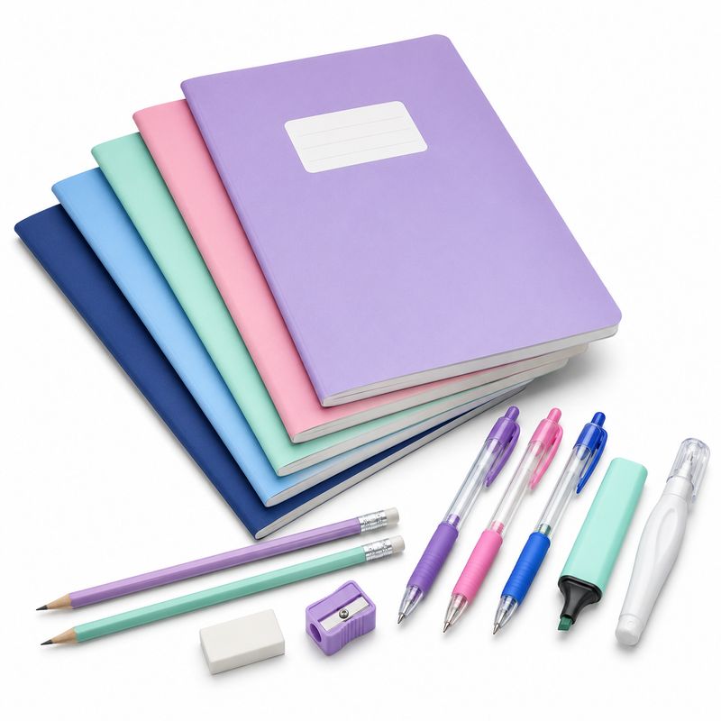 School Set with 5 Notebooks and Pencil Case Essentials 14 Pieces