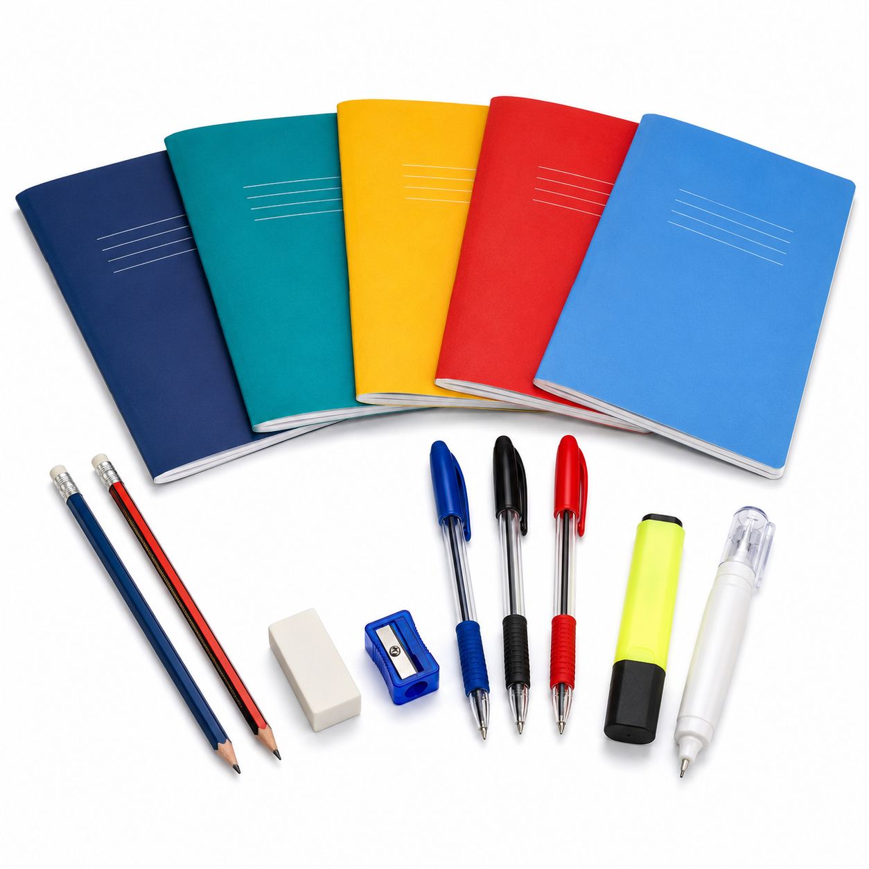 School Set with 5 Notebooks and Pencil Case Essentials 14 Pieces