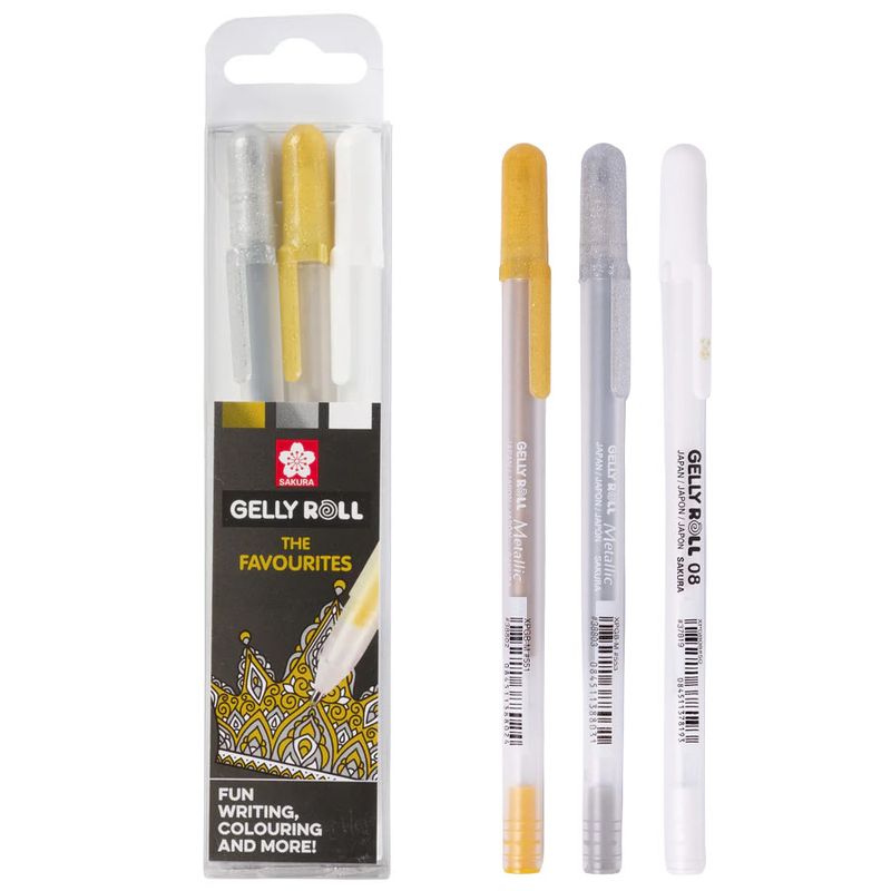 Sakura Gelly Roll Gold Silver White 08 Gel Pen Set of 3 Sakura Gelly Roll Gold Silver White 08 Gel Pen Set of 3