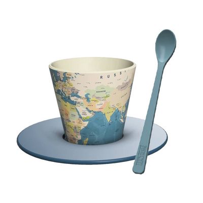 iDrink Blue Map R-PET Espresso Cup 90ml with Saucer and Spoon