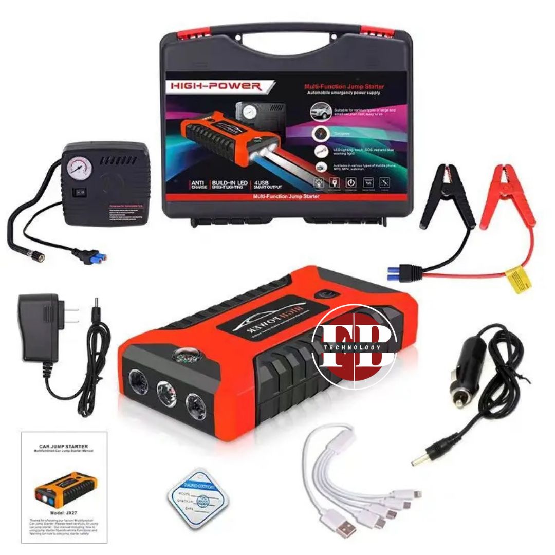 Kit Arrancador de batería de litio portátil de 12V para arrancador de coche con compresor de aire