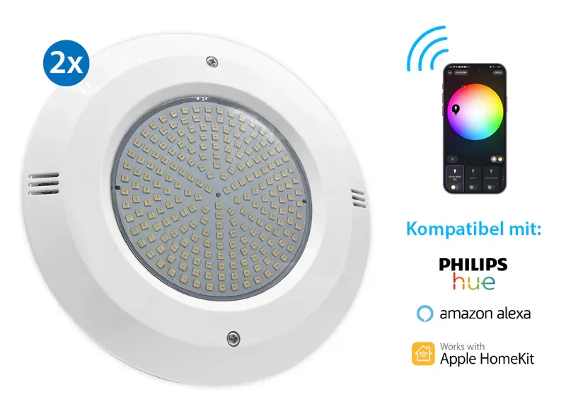 2 Smart Home Unterwasserscheinwerfer LED Licht im Set - weiß - RGB + CCT (36 Watt)