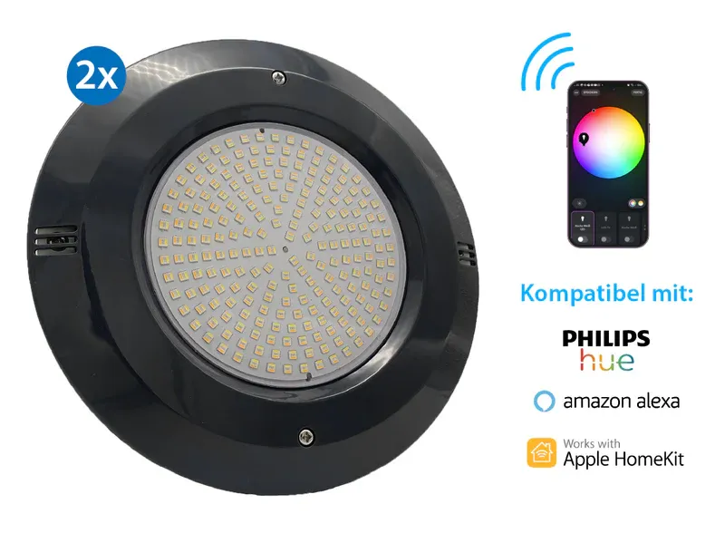 2 Smart Home Unterwasserscheinwerfer LED Licht im Set - Anthrazit - RGB + CCT (36 Watt)