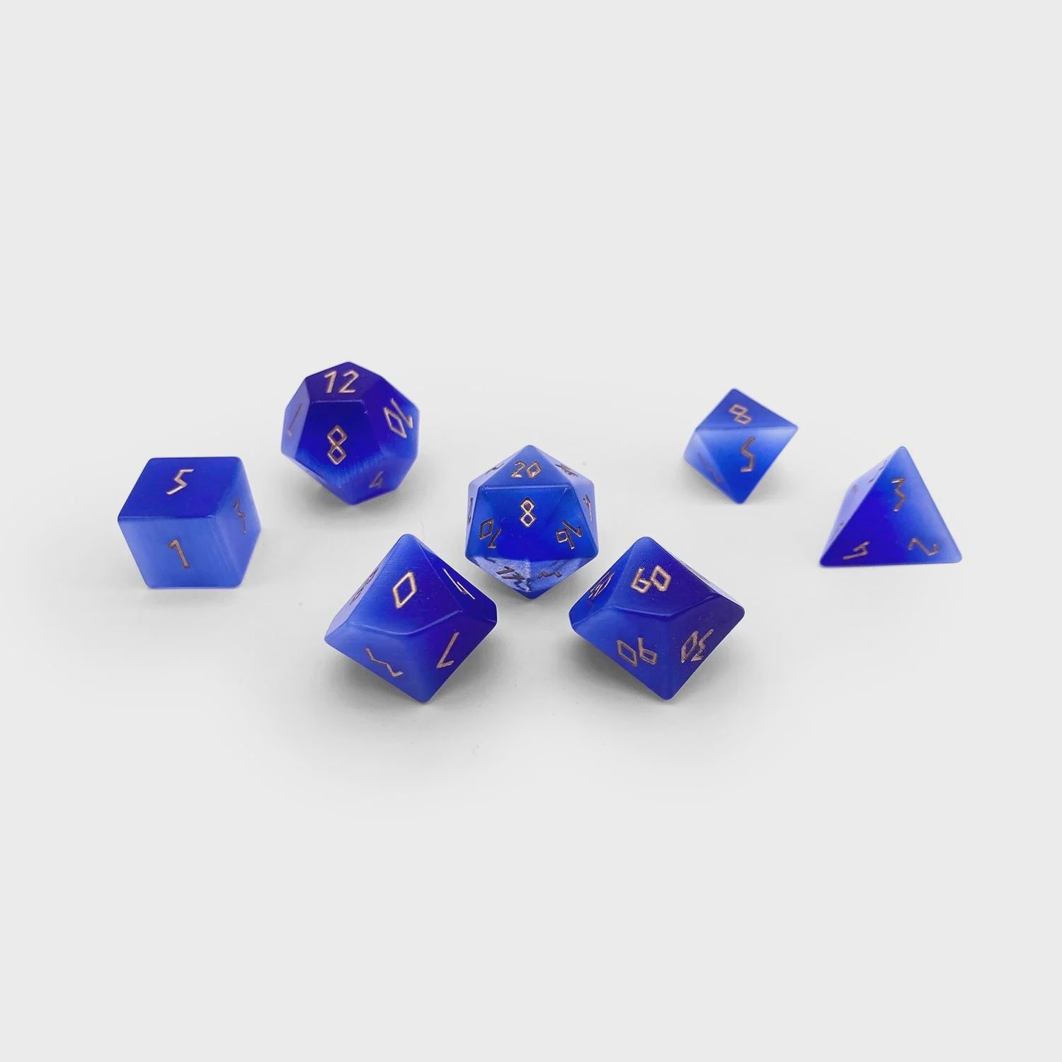 Norse Foundry: Ocean Blue Cats Eye- Glass 7 Piece Dice Set