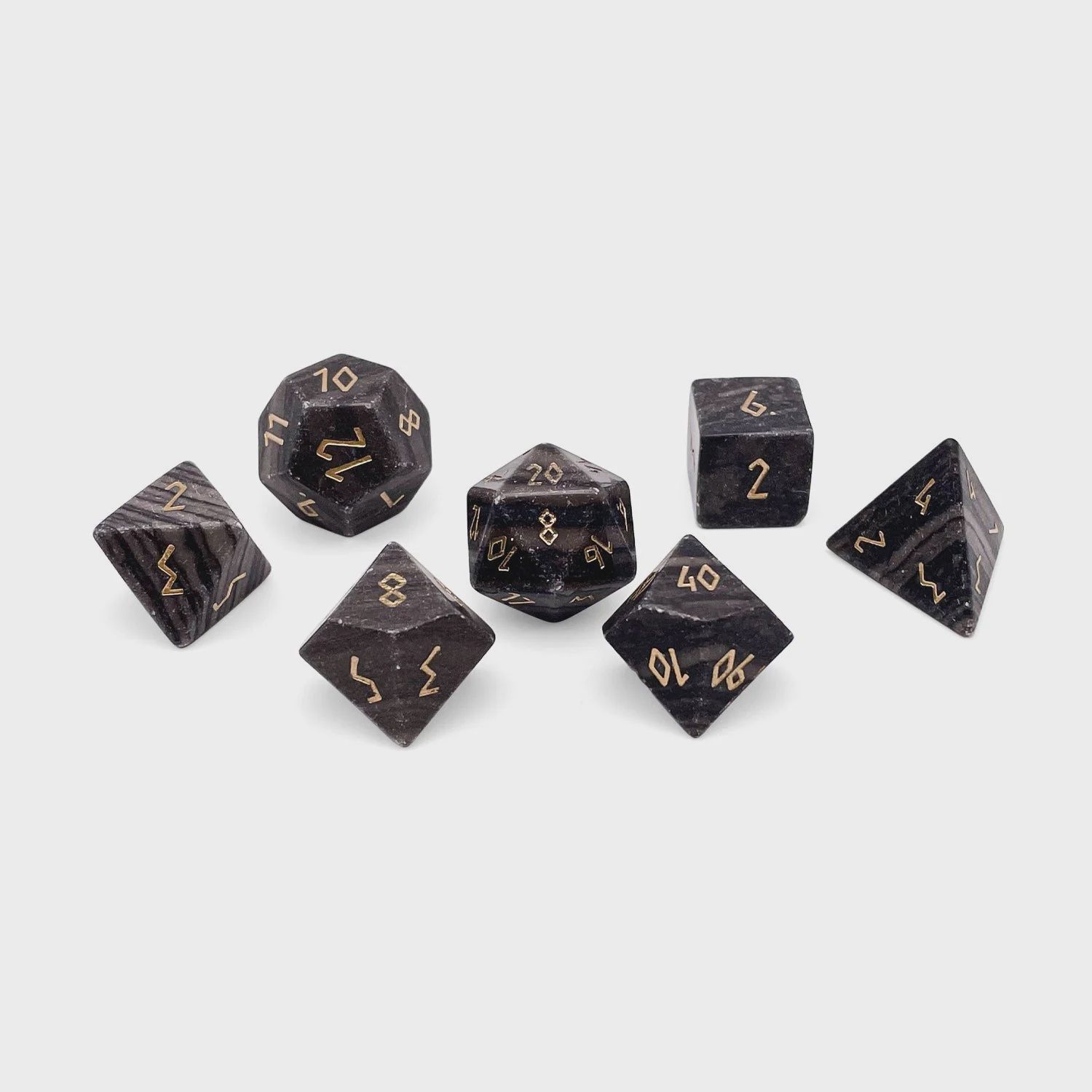 Norse Foundry: Black Striped Marble - 7 Piece RPG Set Gemstone Dice