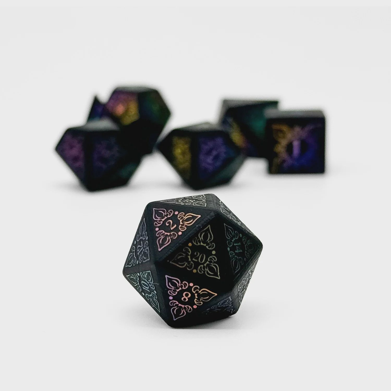 Norse Foundry: Holographic Raised Obsidian- Gemstone Piece Dice Set