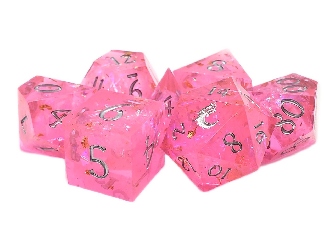 Old School Dice: Sharp Edged 7-Piece Dice Set - Magenta Dreams