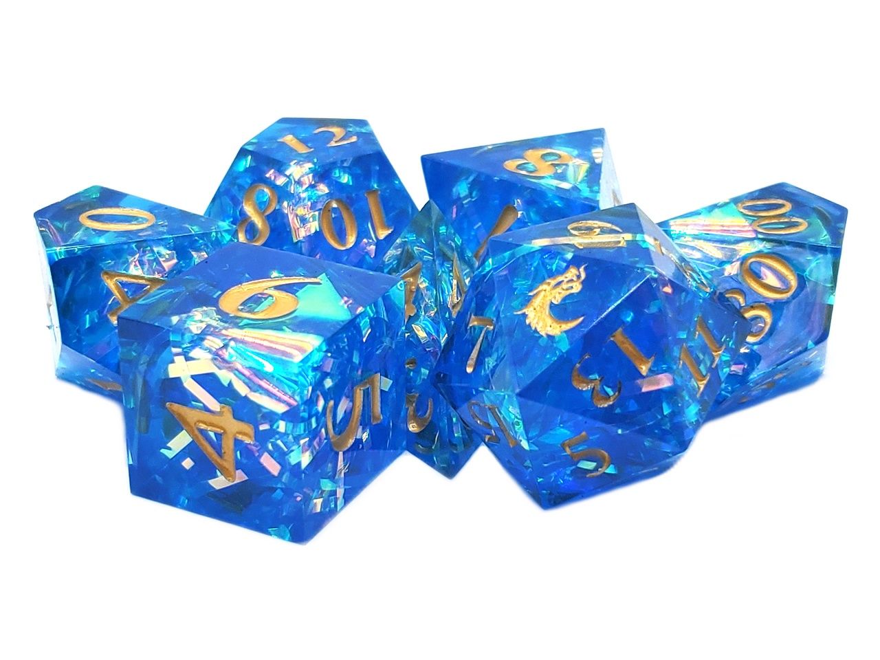 Old School Dice: Sharp Edged 7-Piece Dice Set - Aquamarine Blast