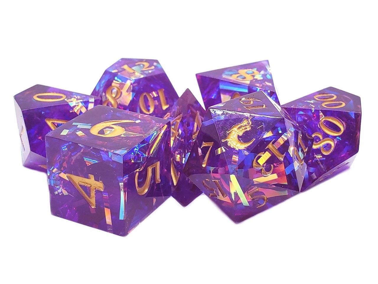 Old School Dice: Sharp Edged 7-Piece Dice Set - Amethyst Blast