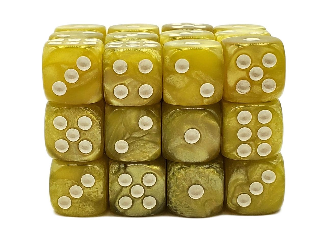 Old School Dice: 36 12mm d6 Dice Set- Pearl Drop Yellow
