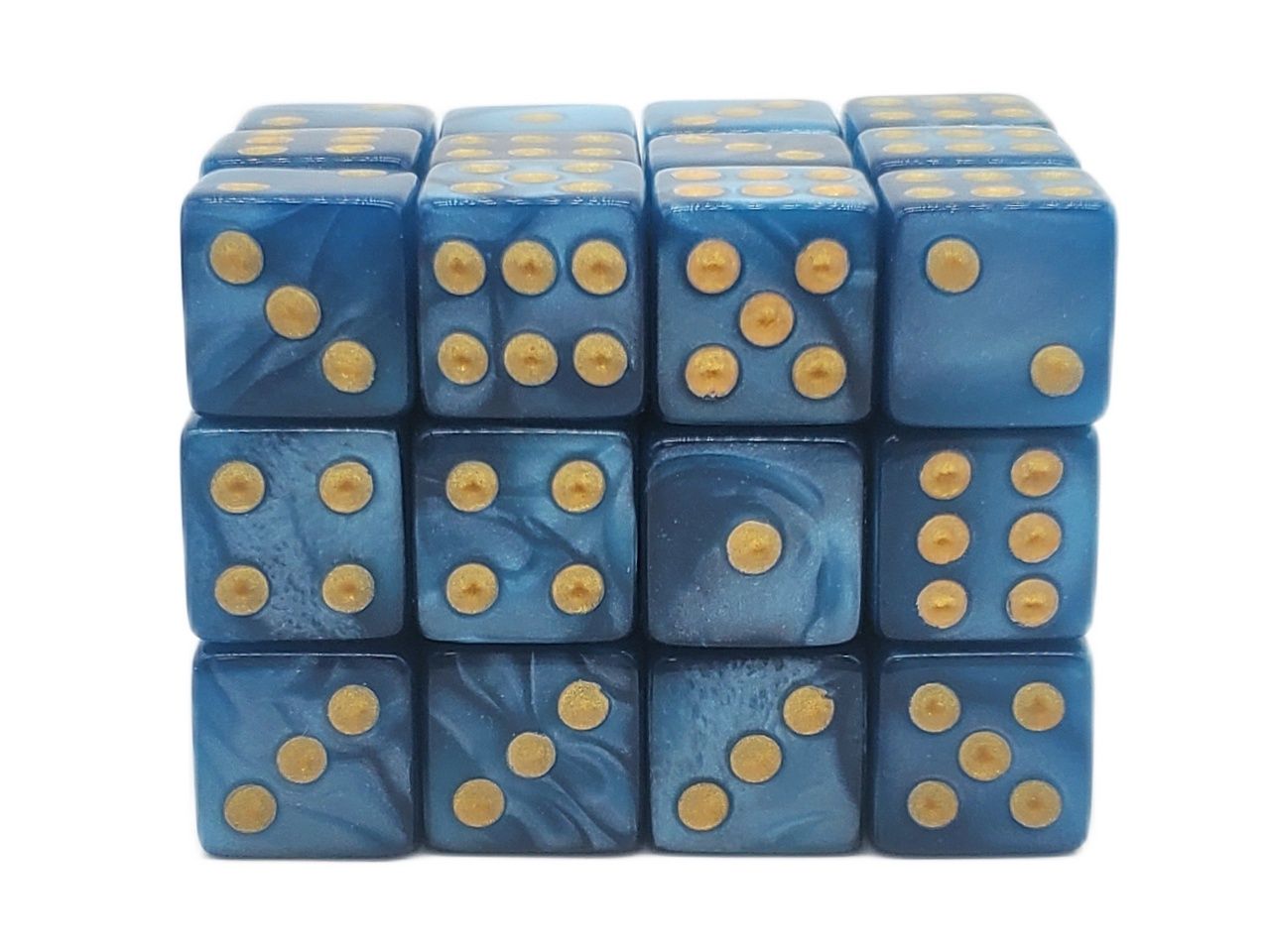 Old School Dice: 36 12mm d6 Dice Set- Pearl Drop Ocean/Gold