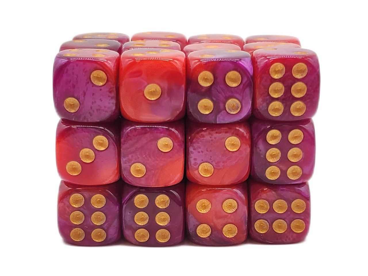 Old School Dice: 36ct 12mm D6 Dice Set: Vorpal - Rose Red &amp; Purple w/ Gold