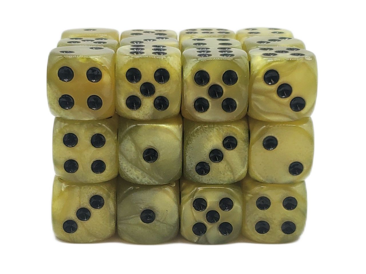 Old School Dice: 36ct 12mm D6 Dice Set: Pearl Drop - Yellow w/ Black