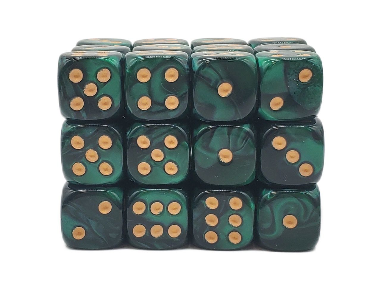 Old School Dice: 36ct 12mm D6 Dice Set: Vorpal - Green &amp; Black w/ Gold