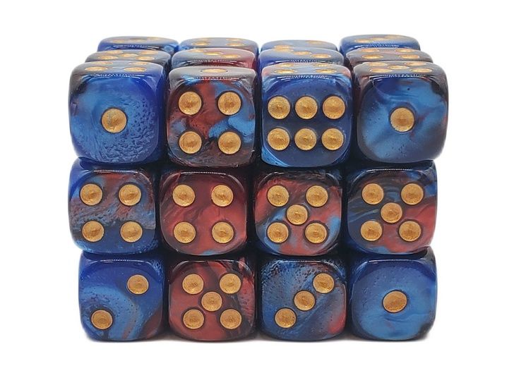 Old School Dice: 36ct 12mm D6 Dice Set: Vorpal- Red &amp; Blue w/ Gold