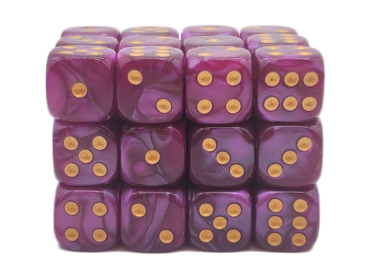 Old School Dice: 36ct 12mm D6 Dice Set: Pearl Drop- Lavender w/ Gold