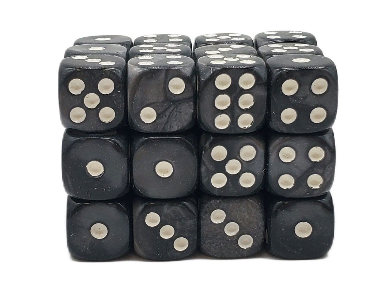 Old School Dice: 36ct 12mm D6 Dice Set: Pearl Drop - Black