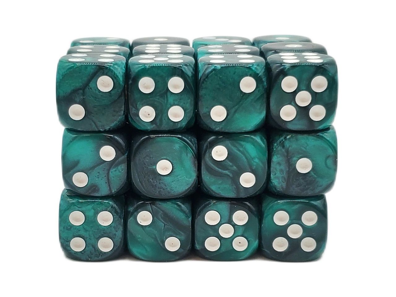 Old School Dice: 36ct 12mm D6 Dice Set: Pearl Drop - Forest Green