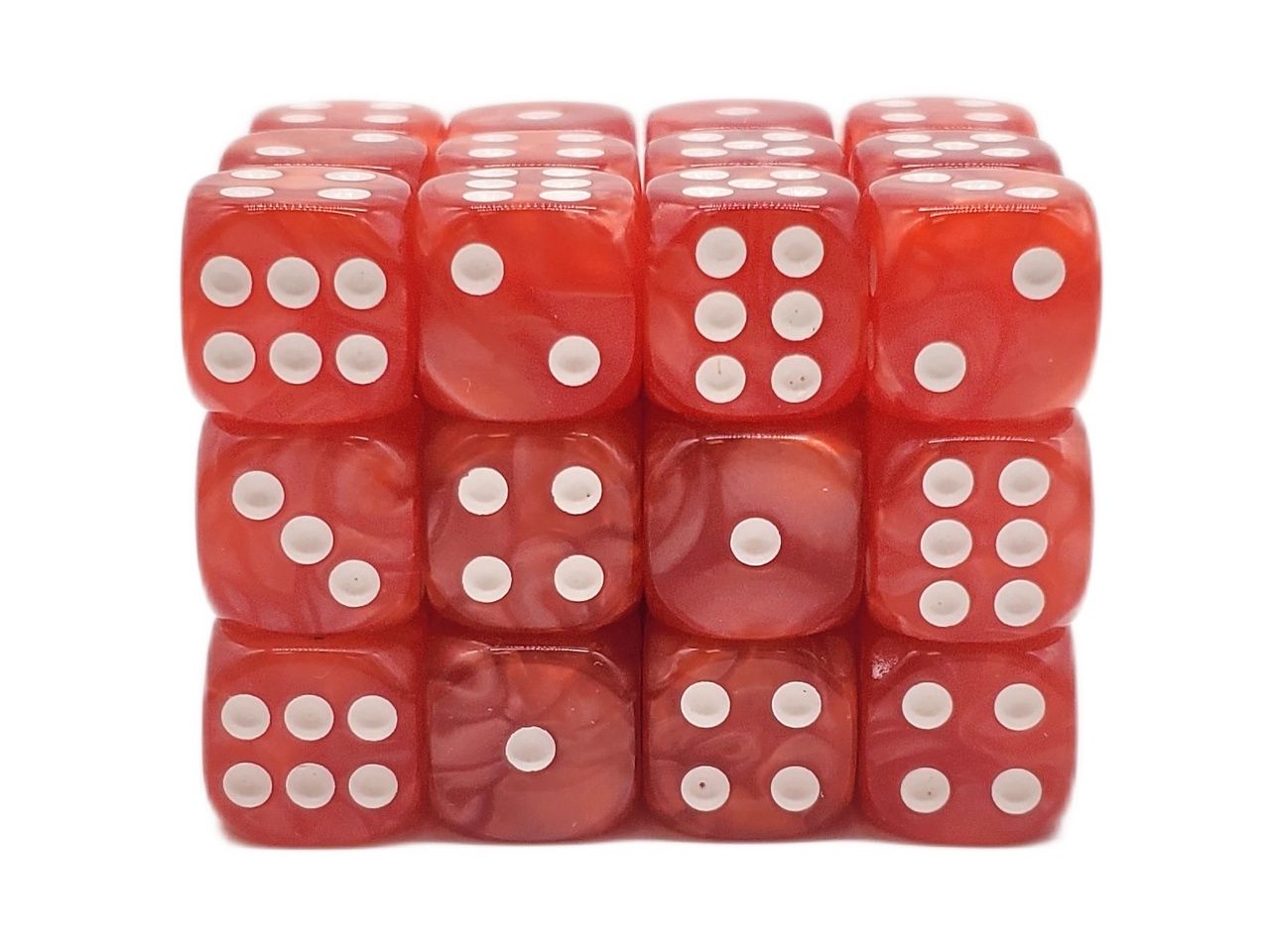 Old School Dice: 36ct 12mm D6 Dice Set: Pearl Drop - Red w/ White
