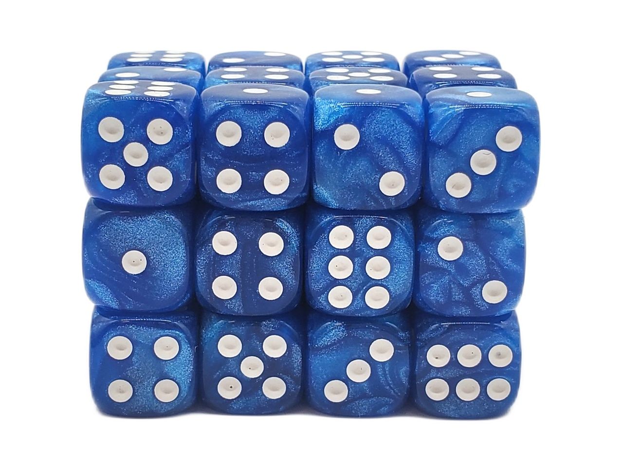 Old School Dice: 36ct 12mm D6 Dice Set: Pearl Drop - Blue Shimmer