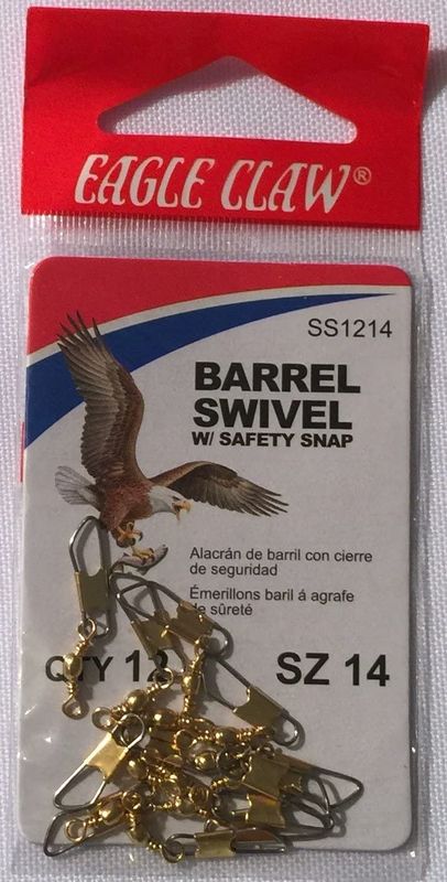 Eagle Claw Brass Barrel Swivel w/ Safety Snap (Size 14)