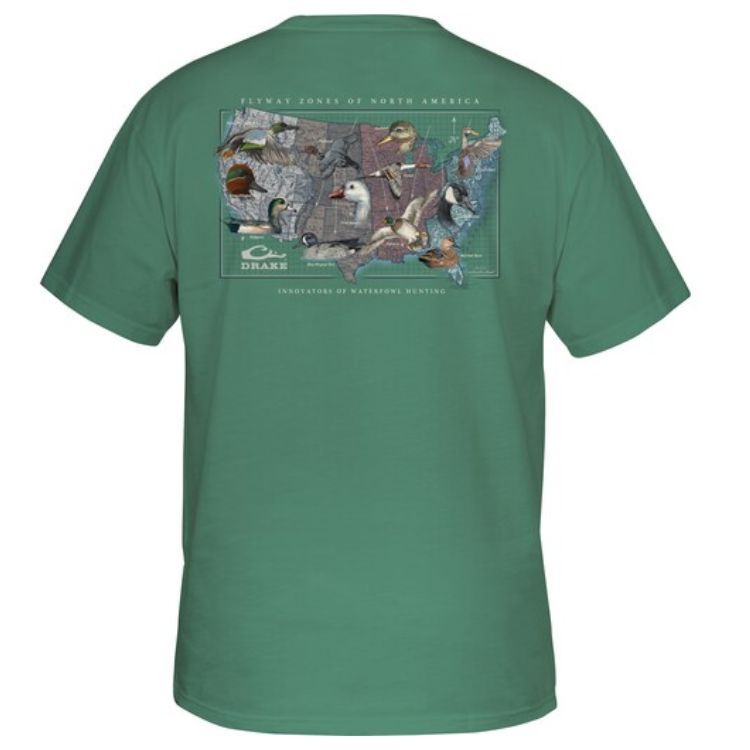 Drake Flyway Species Map SS Tee Light Green