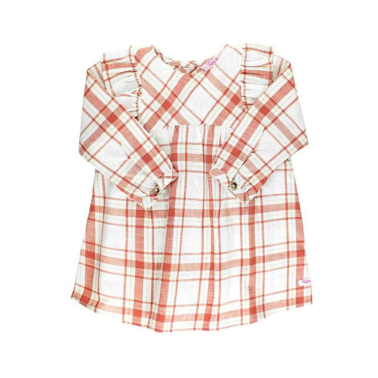 Rufflebutts Plaid Flutter Button Back Dress, Color: Burnt Sienna, Size: 12-18m