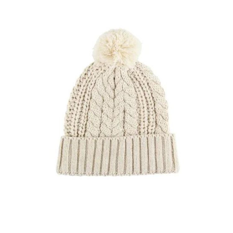 Rufflebutts Cable Knit Pom Beanie, Color: Heather Oatmeal, Size: 0-12m