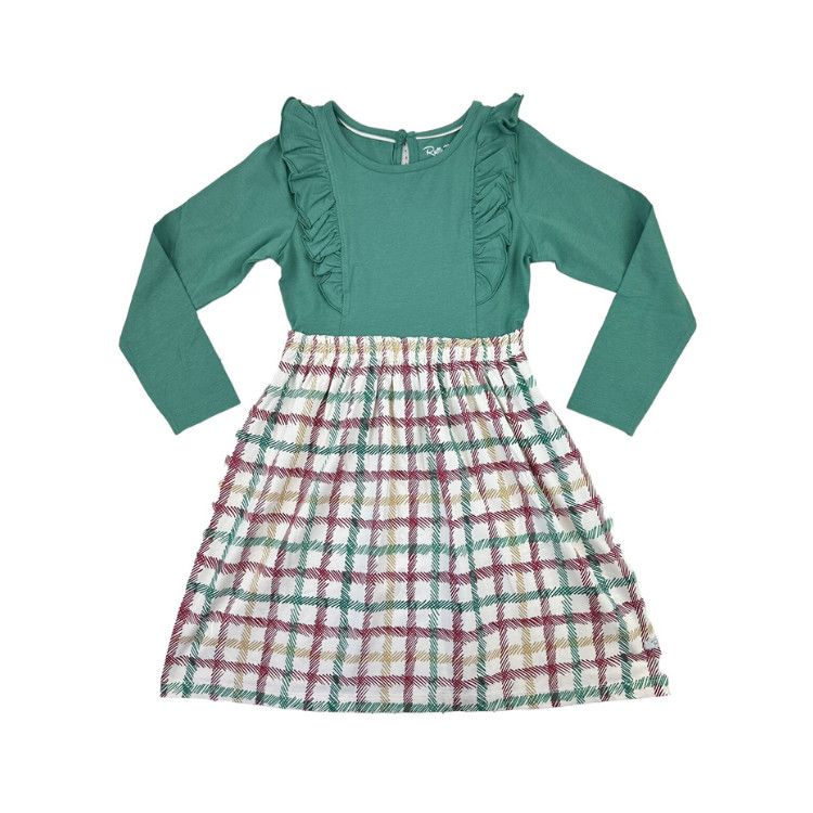 Rufflebutts Spruce &amp; Tinsel Plaid Waterfall Dress, Size: 6-12m