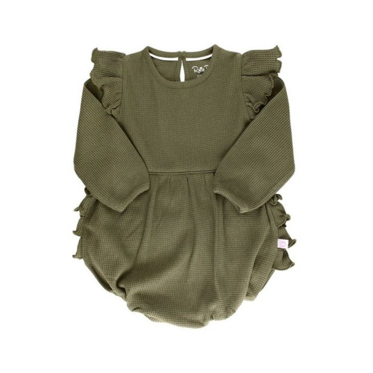 Rufflebutts Waffle Knit Flutter Bubble Romper, Color: Juniper, Size: 0-3m